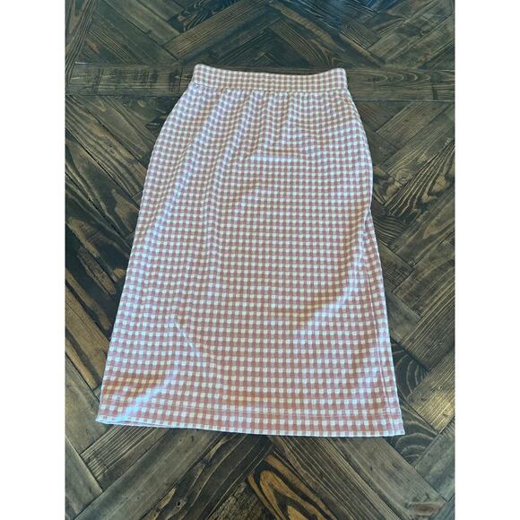 Lou & Grey Dresses & Skirts - Preppy Light Academia Twee Midi Skirt Women Small Slit Gingham Pink Skater Soft